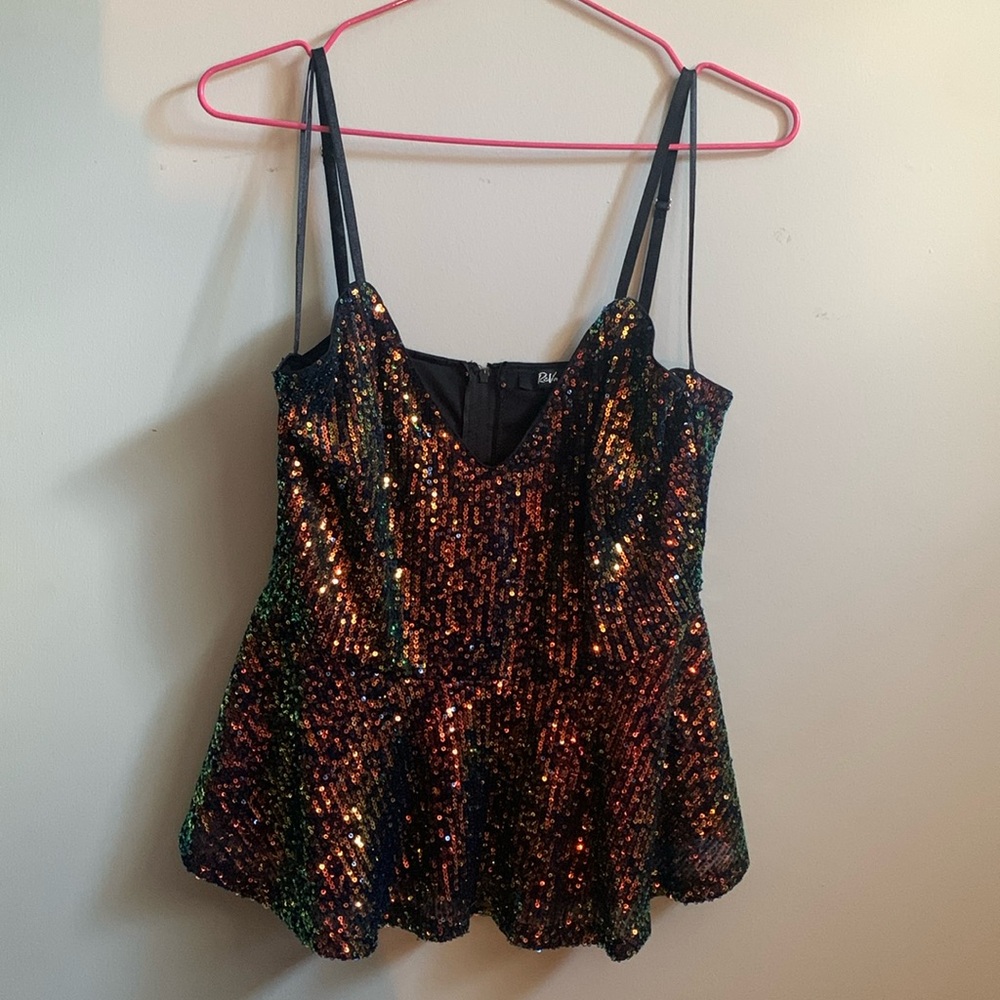 Revamped, Sequinned tank top with peplum waistline, Sz L